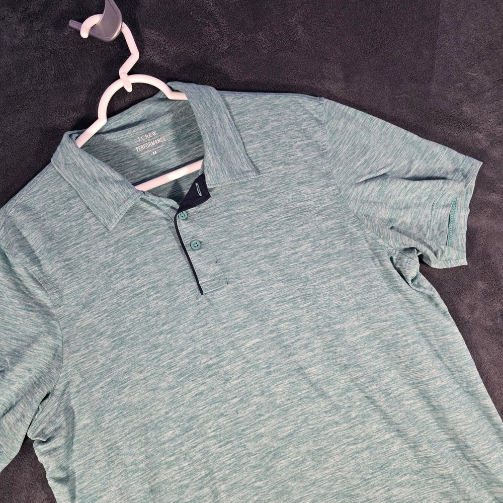 J Crew Performance Polo Shirt Mens Medium Green Short Sleeve Golf Athletic‎